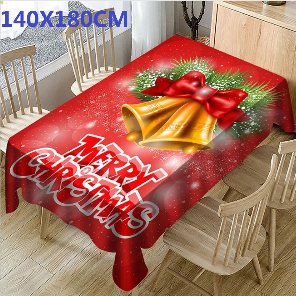 Рождественская скатерть с принтом, прямоугольная скатерть для обеденного стола, праздничный декор для вечеринки, скатерть с 3D рождественским колокольчиком - Цвет: B140X180CM