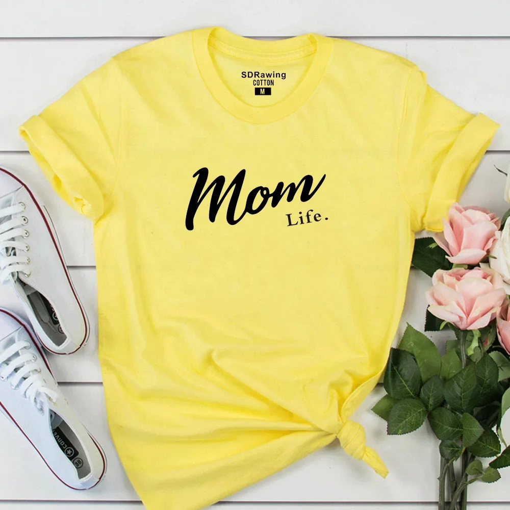 Харадзюку футболка Mom Life подарок на день матери женская футболка Mom Life футболка с графическим принтом Летние повседневные женские Топы Прямая поставка - Цвет: Цвет: желтый