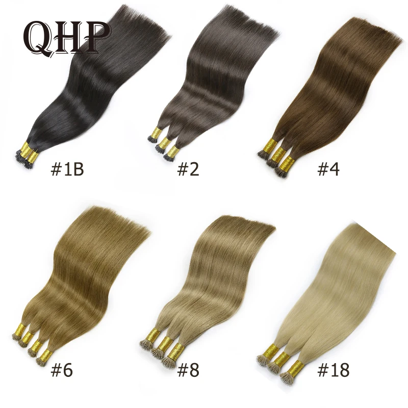 QHP Nano Ring Hair Extensions 100% Raw Virgin Human Hair for Women Pre Bonded Straight Capsule Natural Color Brazilian 50pc