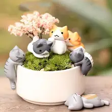 Mini chat mousse Micro monde bonsaï, 6 pièces/ensemble, petit ornement de paysage pour maison et jardin, joli décor artisanal Miniature