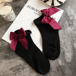 2022 Summer 1 Pair Lolita Style Japanese Maiden Lovely Woman Candy Color Bow Short Cotton Socks High Quality kawaii