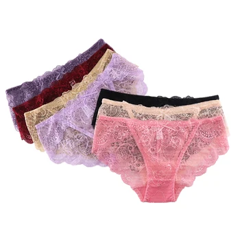 Sexy Lace Panties For Women Seamless Lingerie Transparent Briefs Solid String Low Waist Pants  Underpants Underwear 3pcs #D 1