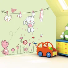 Стиль с возможностью креативного самостоятельного выбора между детской комнаты Фоновые украшения наклейки на стену с мотивами из мультфильмов Super MENG белый кролик бельевой обои