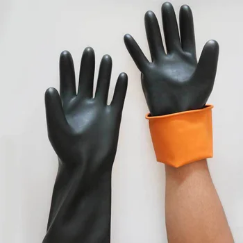 

1 Pair Of Rubber Gloves Resist Strong Acid Protective Long Gloves Industrial Safety Work Gauntlets A4