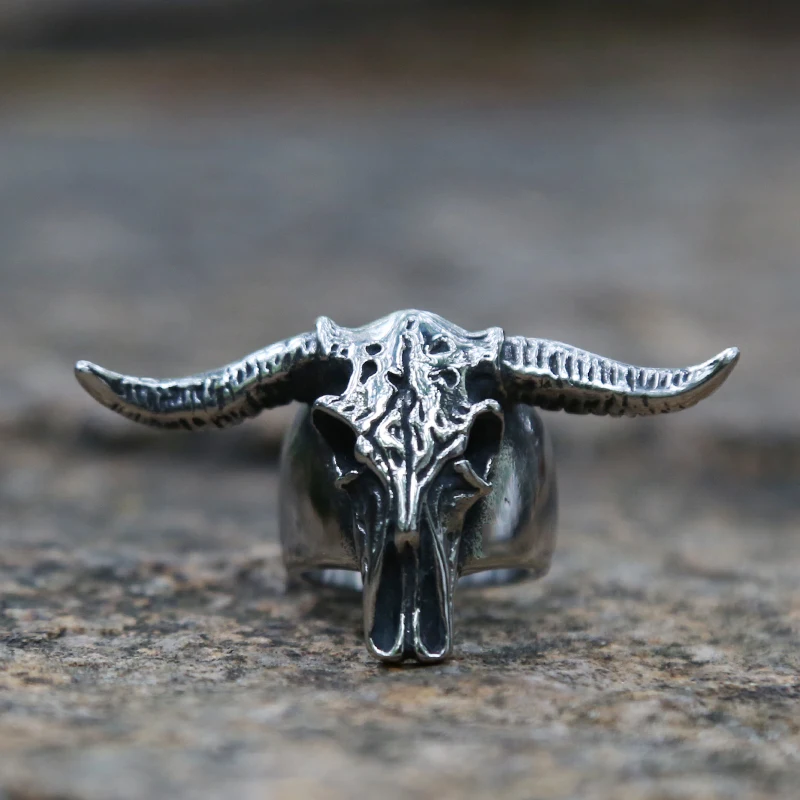 2020 New Goat Head Skull Rings Mens Gothic Animal Rings Baphomet Demon 316L Stainless Steel Punk Rock Biker Jewelry 2