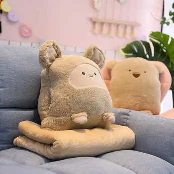 

Pluggable Pillow with Holes Cartoon Geek Plush Multi-Function Blanket Coral Fleece Three Cushion Office Air Conditioning