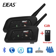 2 pçs ejeas v6 pro bluetooth motocicleta interfone capacete fone de ouvido 6 pilotos 1200m comunicador interfone + metal tala