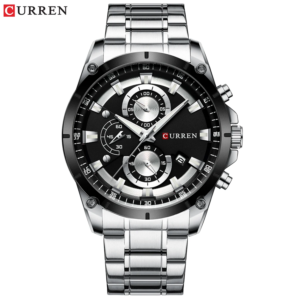 silver black Curren Кварцевые часы мужские модные многофункциональные спортивные часы с хронографом мужские деловые часы с датой 8360 с серебряным ремешком - Цвет: silver black