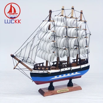 

LUCKK 24CM Wooden Sailing Figurine Colorful Simulation Crafts Ornament Boat Model Room Desk Decor Nautical Handmade Top Gifts