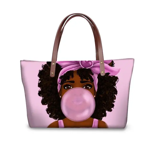 Fashion african girls cartoon print handbags for women customize image shoulder bag ladies femme shopping