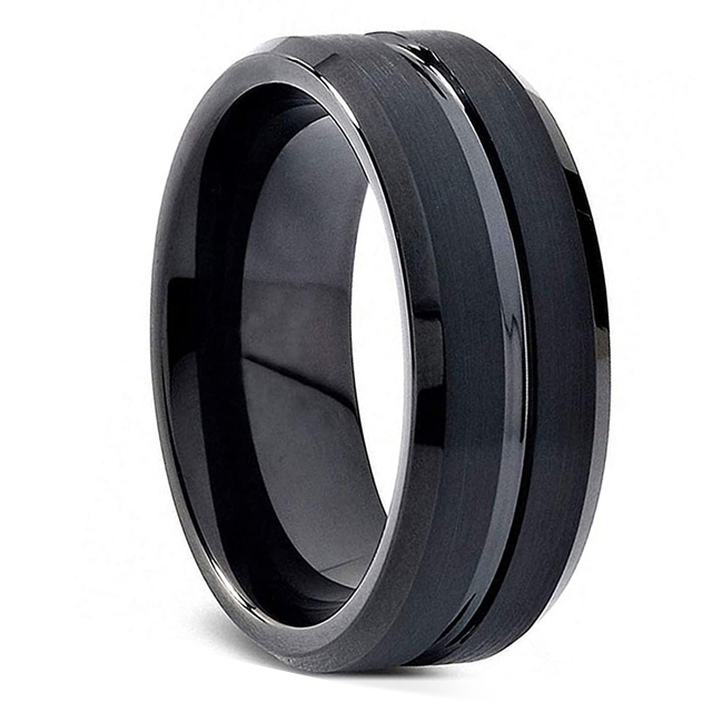 Men's Tungsten Steel Ring Black Surface Brushed Inlay Red Groove Jewelry Engagement Wedding Ring For Men Anniversary Gift