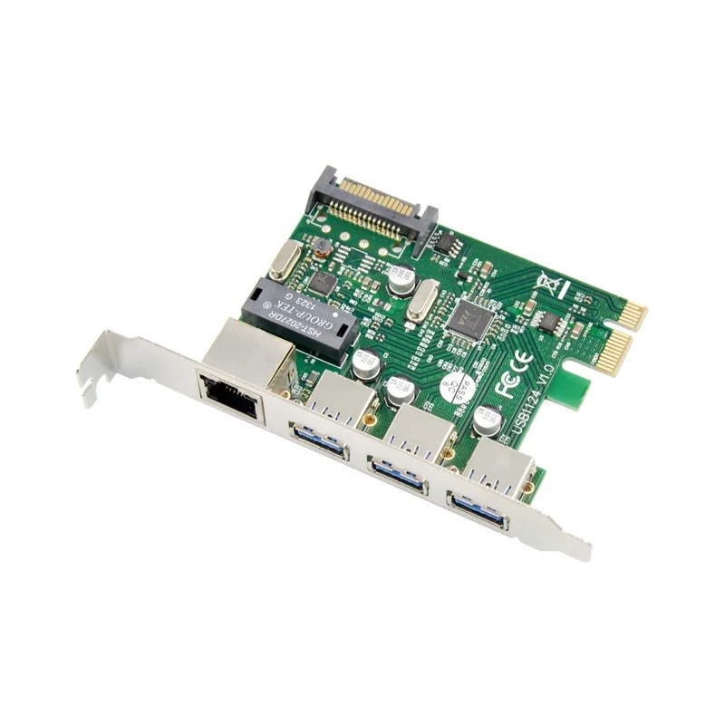 

SuperSpeed PCI-E To 3 Ports USB 3.0 + Gigabit RJ45 Network Control Expansion Card USB HUB + LAN usb3.0 to pcie card 1000M