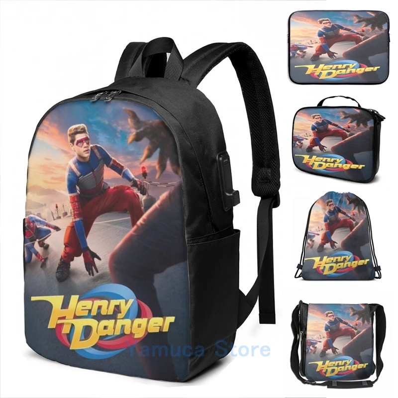 Mochila con estampado divertido de henry danger para hombre y mujer, escolar carga USB, bolso de viaje para ordenador portátil| Mochilas| - AliExpress