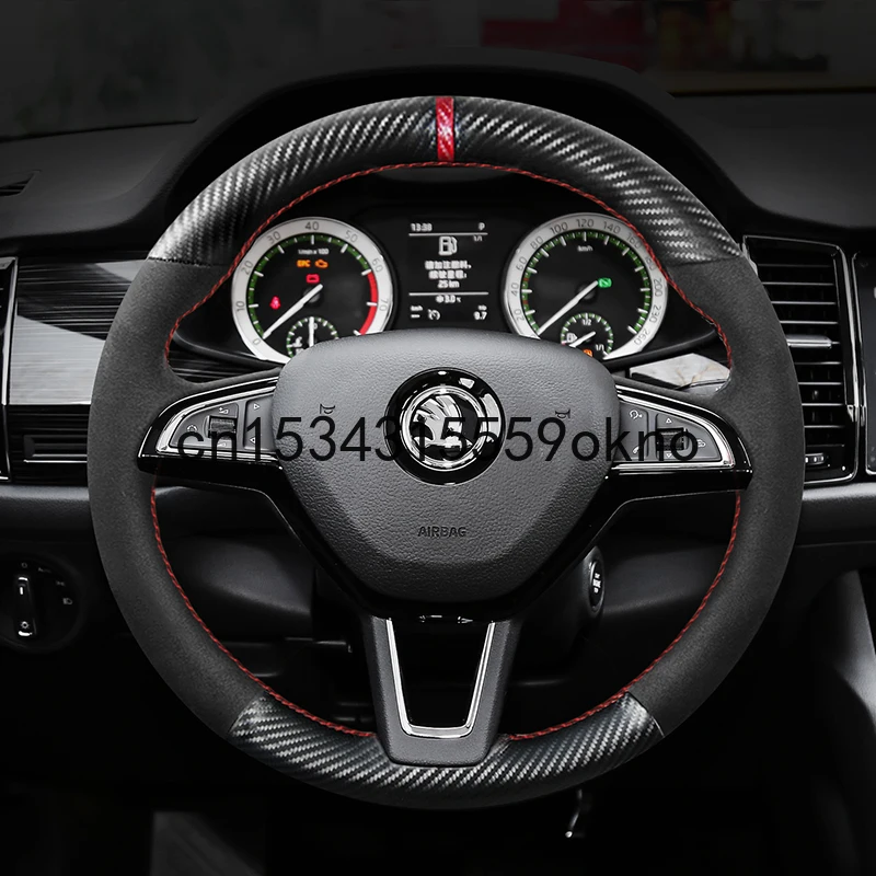 

DIY Stitching Steering Wheel Cover For Skoda Yeti SUPERB Octavia KODIAQ Karoq Car Assessoires Interior