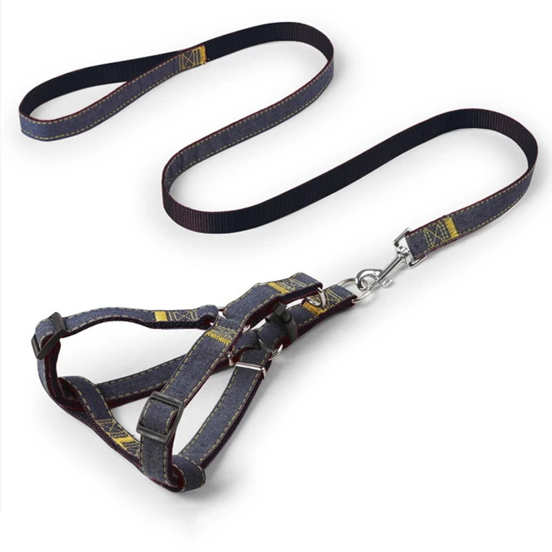 Black Misspet Jean Denim Leash Harness Dog Collar Pet Adjustable Collar Chain Small Medium Large Dog Outdoor Training Cat Rope Belt - Цвет: Black