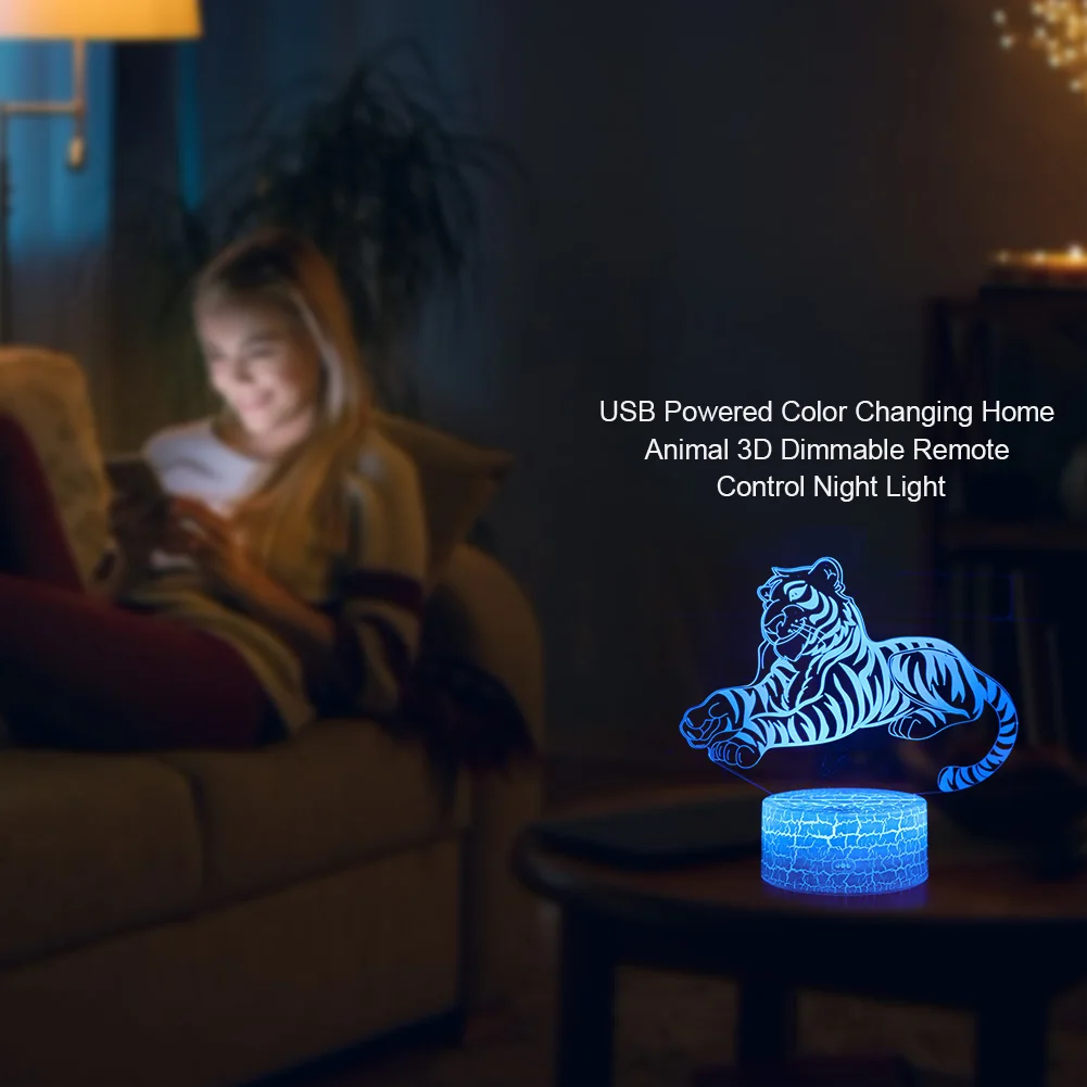 Gift Animal 3D Multifunctional Night Light Dimmable USB Powered Remote Control Home Decorative Touching Sensor Color Changing