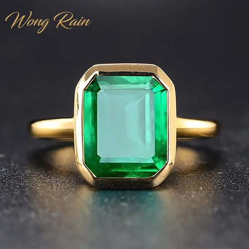 

Wong Rain Vintage 100% 925 Sterling Silver Emerald Gemstone Wedding Engagement Cocktail Yellow Gold Ring Fine Jewelry Wholesale