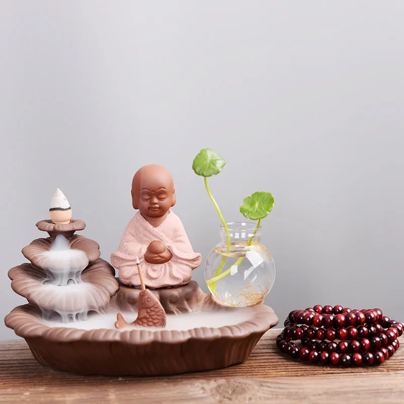 Керамическая горелка для благовоний с обратным потоком Zen Monk набор для благовоний палочки держатель с гидропонной вазой конусная кадильница инструмент для удаления запаха