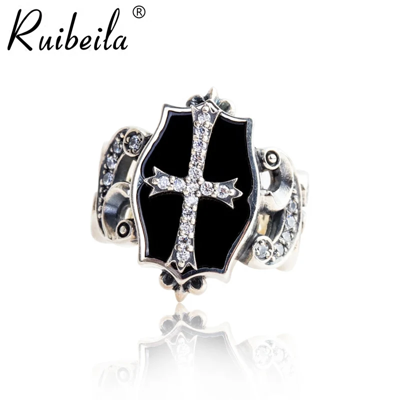 

Ruibeila croix jésus bague ouverte 925 personnalité en argent rétro taille réglable bague de bijoux en pierres précieuses