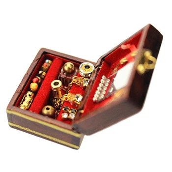 

Furniture Toy Dressing Table Luxury Classical Ornament Kids Mini 1/12 Miniatures Decoration Doll House Gift Jewelry Box
