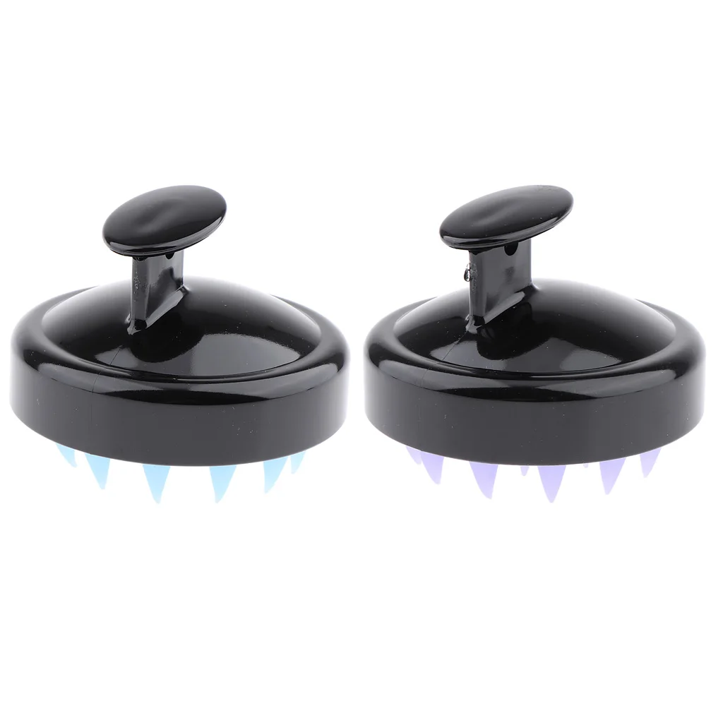2pcs Black Purple/Blue Teeth Silicone Shower Shampoo Body Wash Dandruff Brush Hair Scalp Massager 8x8x7cm