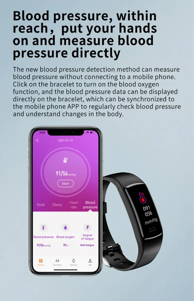 Smart Band Blood Pressure Measurement Pedometer Heart Rate Monitor Fitness Bracelet IP67 Waterproof Health Tracker Watch H01C