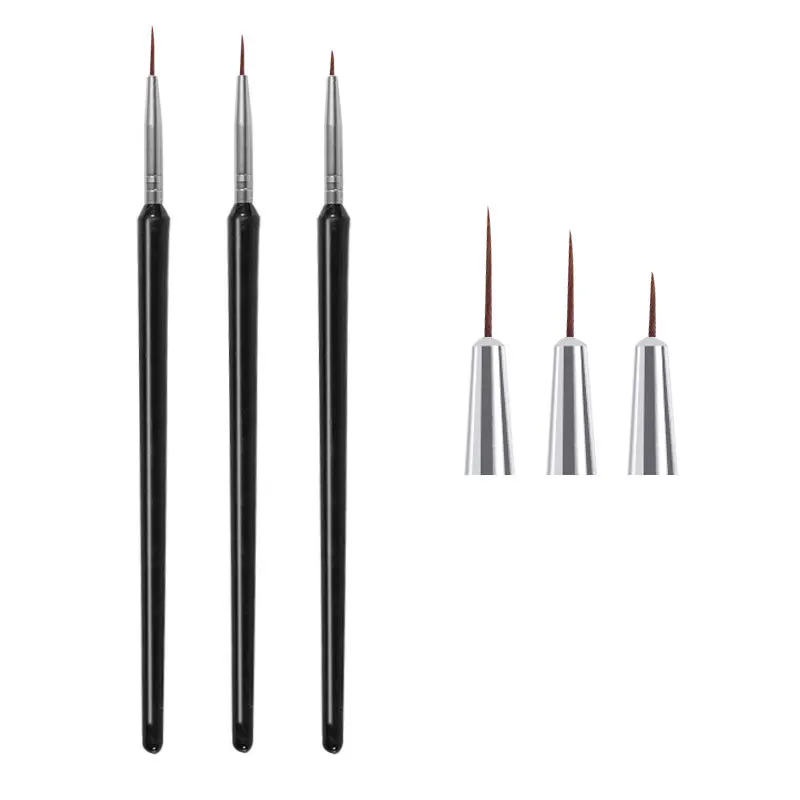 3pcs Black Acrylic French Nail Art Brushes Design Painting & Nail