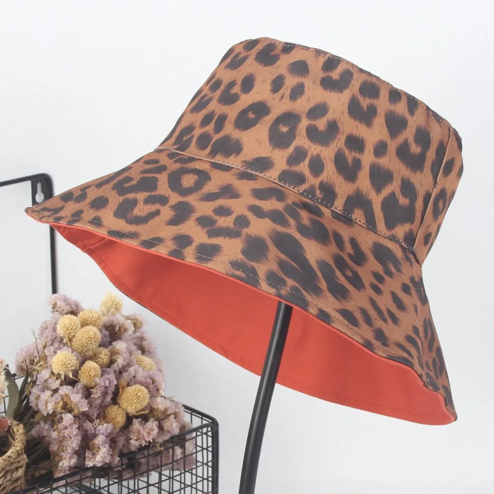 Brown Leopard Панама с леопардовым принтом, хлопковая Двусторонняя шляпа, женская модная кепка для путешествий, Панама, шляпа рыбака для женщин - Цвет: Brown Leopard