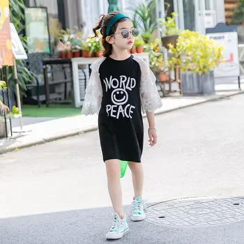

Children Lace Sleeve t Shirt Summer Girls Tees Tops Clothes Cotton T-Shirt for Teenagers 4 5 6 7 8 9 10 11 12 13 14 Years Old