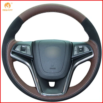 

MEWANT Coffee Genuine Leather Black Suede Car Steering Wheel Cover for Chevrolet Malibu 2011-2014 Volt 2011-2015 Accessories