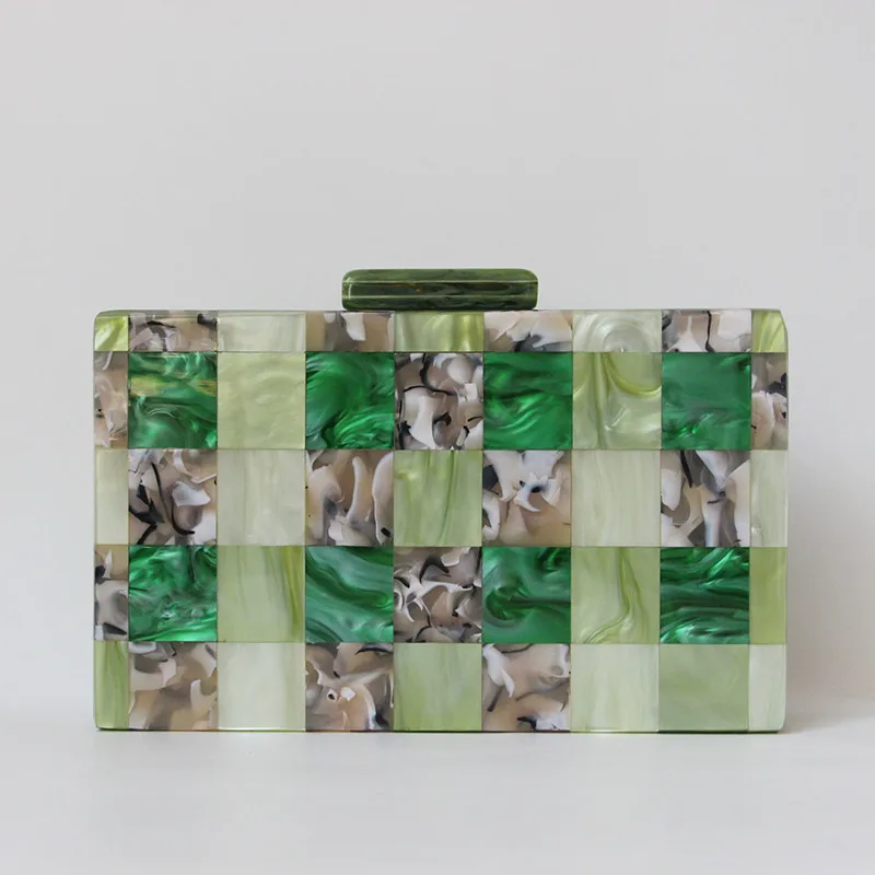 Luxy Moon Spliced Checked Green Clutch Bags For Weddings Front View