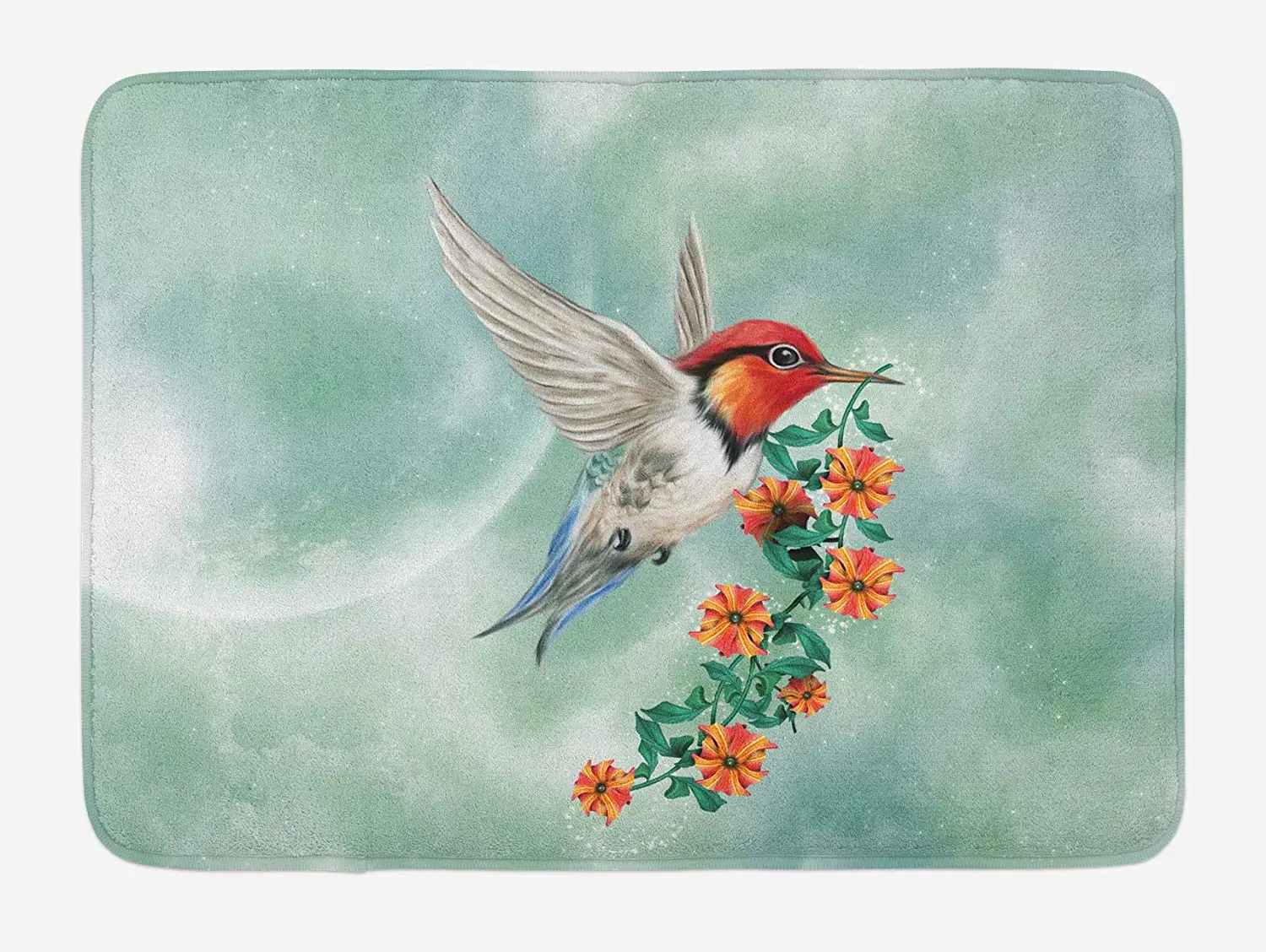 Hummingbird Doormat A is Flying with Flowered Branch Floral Nature Illustration Home Decor Door Floor Mat Rugs | Дом и сад