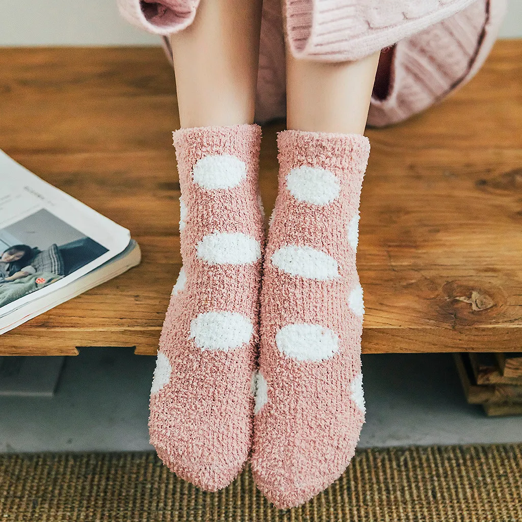 Женские носки, зимние теплые носки для сна с волнистыми точками, женские уличные модные мягкие домашние носки-тапочки, женские носки, Calcetines
