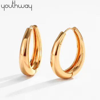 

Minimalist Gold Color Brass Hoop Earrings Geometric Drop Shape Chunky Huggie Statement Earrings for Women Girl Party Jewelry