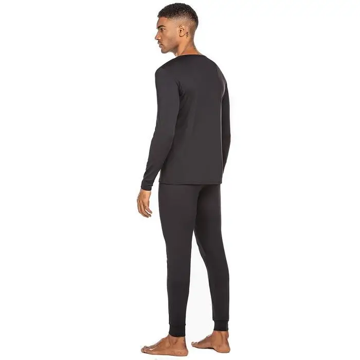 Ekouaer Men Nightwear Pajamas O-Neck Long Sleeve Solid Pullover Button Tops Full Length Pants Pajama Set Autumn Winter Sleepwear