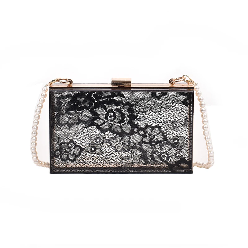 

Ms. Acrylic Transparent Wallet Cute Transparent Messenger Bag Transparent Through Handbags Night Clutch Black Flower Decoration