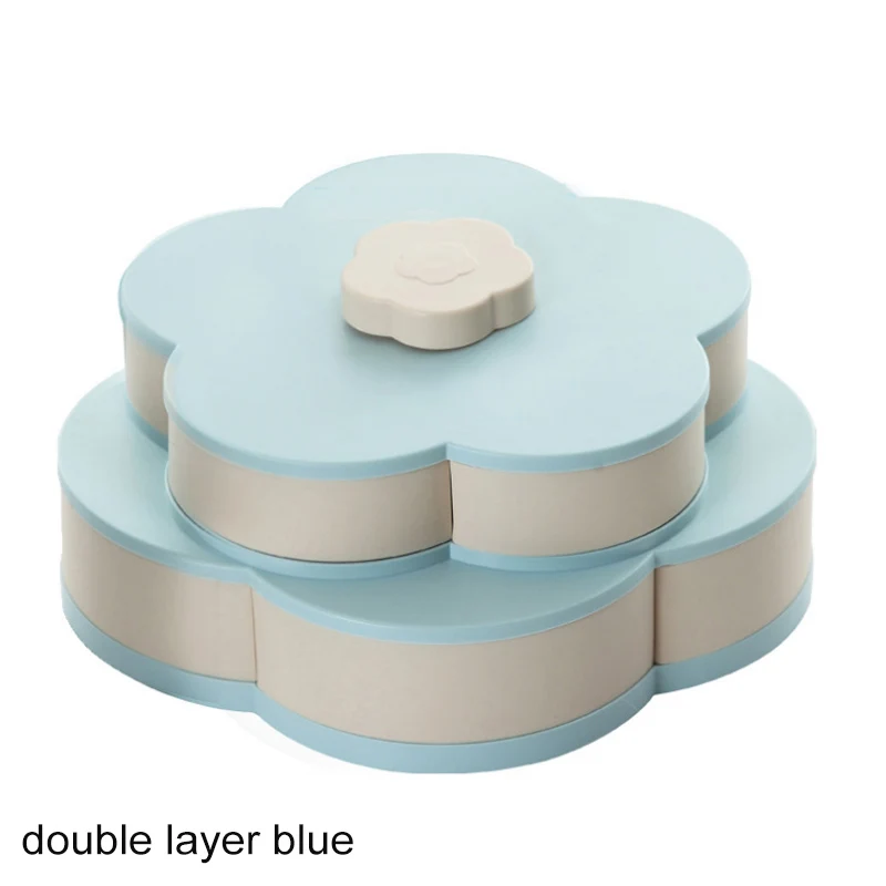 1 шт., однослойная коробка для конфет в форме лепестков, отделение для хранения закусок, коробка для хранения гаек, вращающаяся коробка для конфет - Цвет: double layer blue
