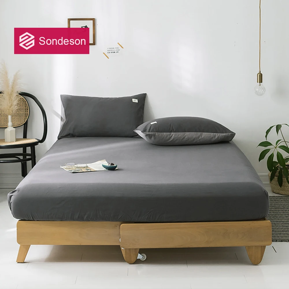 

Sondeson Fashion 100% Cotton Gray Men Fitted Sheet With Rubber Band Double Queen King Healthy Printed Soft Bed Linen Pillowcase