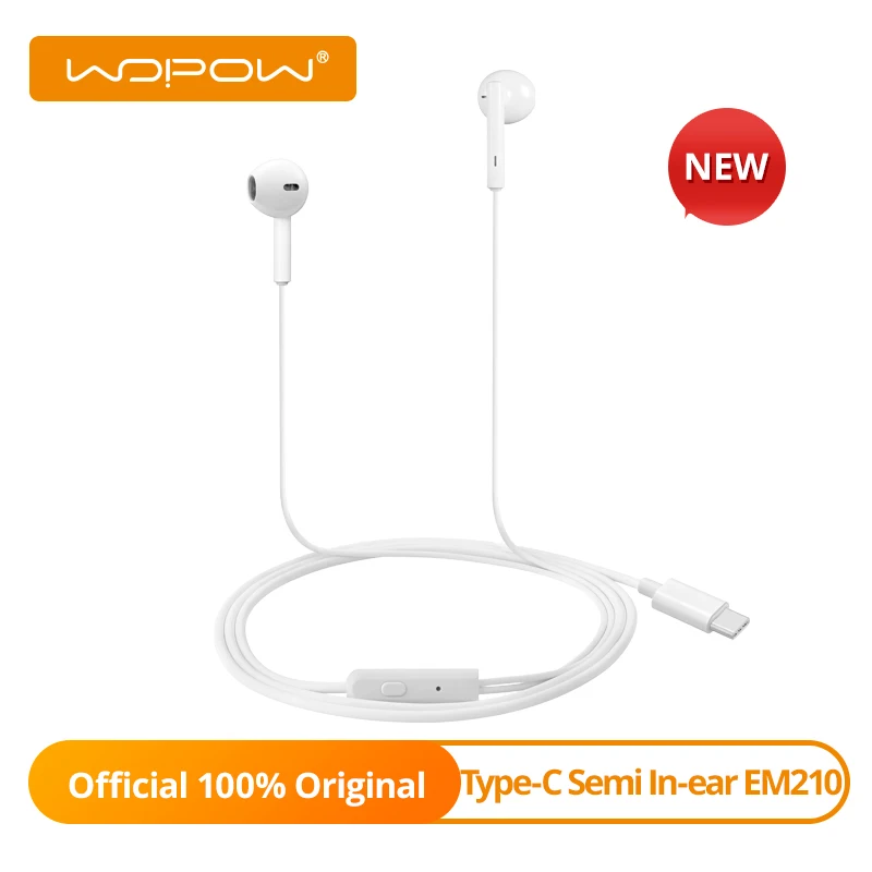 

[New] WOPOW EM210 Wired Headset with Mic Stereo Sound In-Ear Earphones Type-C Sport Earbuds for Xiami Huawei P30 Mate Galaxy S20