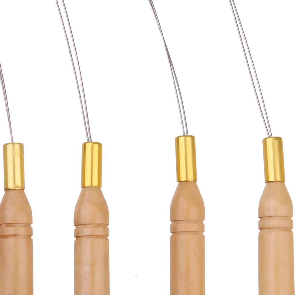 12x Rings Wooden Hook Loop Hair Extension Pull  Beauty Threader Tool