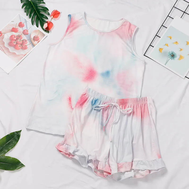 Женский летний комплект из 2 предметов уличная одежда без рукавов топики с рюшами