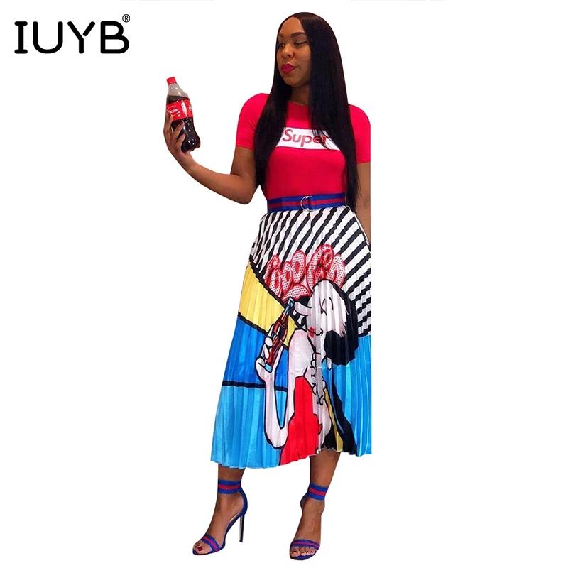 IUYB Весна Высокое качество элегантные сексуальные женские юбки мультфильм шифон Джокер леди Bodycon плиссированные макси юбки ALS098