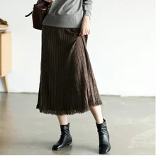 Осенне-зимняя женская модная трикотажная повседневная юбка с эластичной резинкой на талии Новая женская универсальная юбка с кисточками в полоску