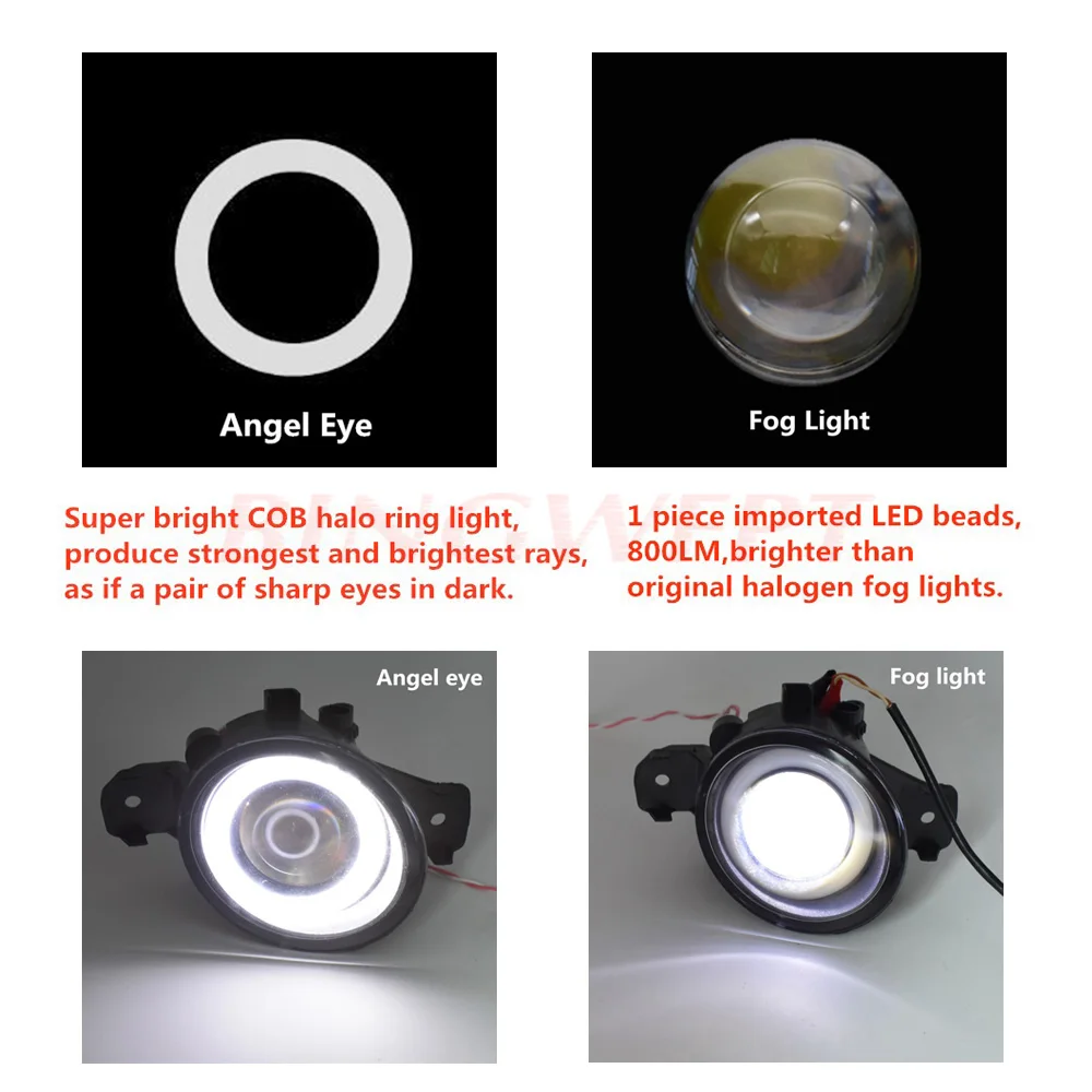 2PCS (right+left) Oval Car H11 LED Fog Light with Angel Eye For Renault Clio 2 BB0/1/2_ CB0/1/2 Hatchback 1998-2004