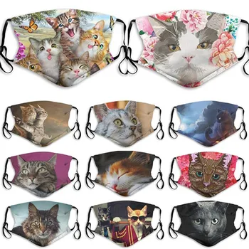 

Unisex Mouth Mask Breathable Animal Cat Print Face Cover Mask Reusable Washable Masque Mascarillas Cosplay Costume Accessories