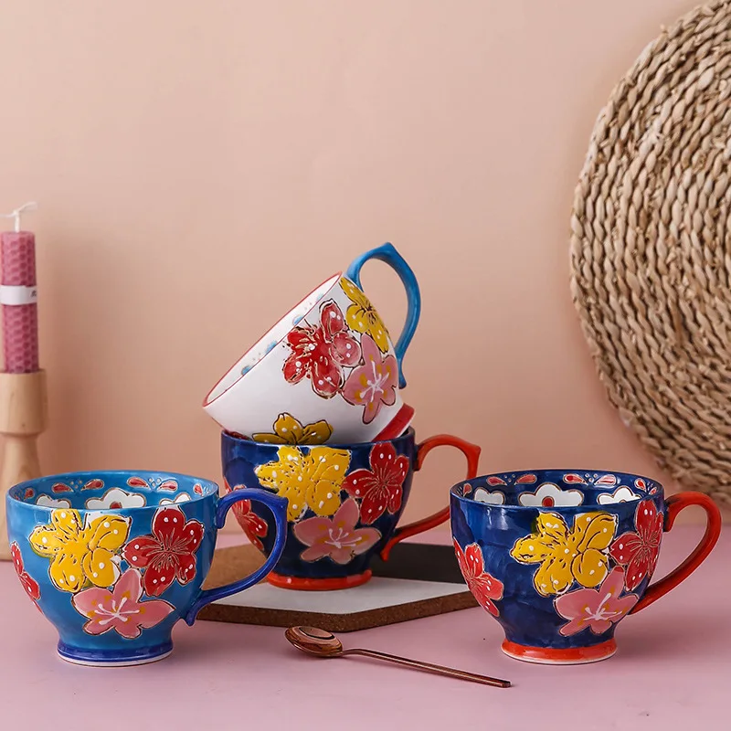 

1pcCeramic 500ML Flower Tea Cup Home Tea Cup Creative Ceramic Cup Coffee Cup Wine Glass Wedding Holiday Supplies Gift Decoration