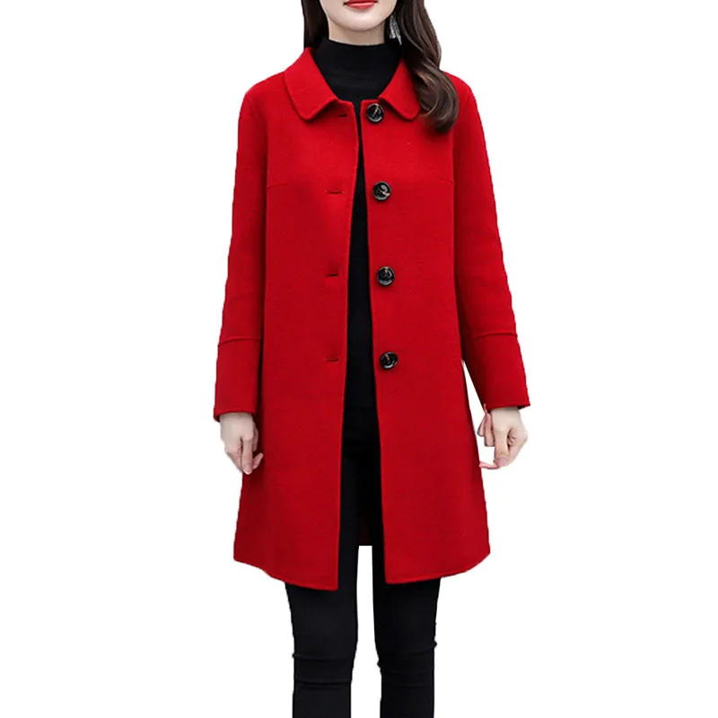 RedWomensWoolenCoat2020NewAutumnWinterWoolenCoatMidLong