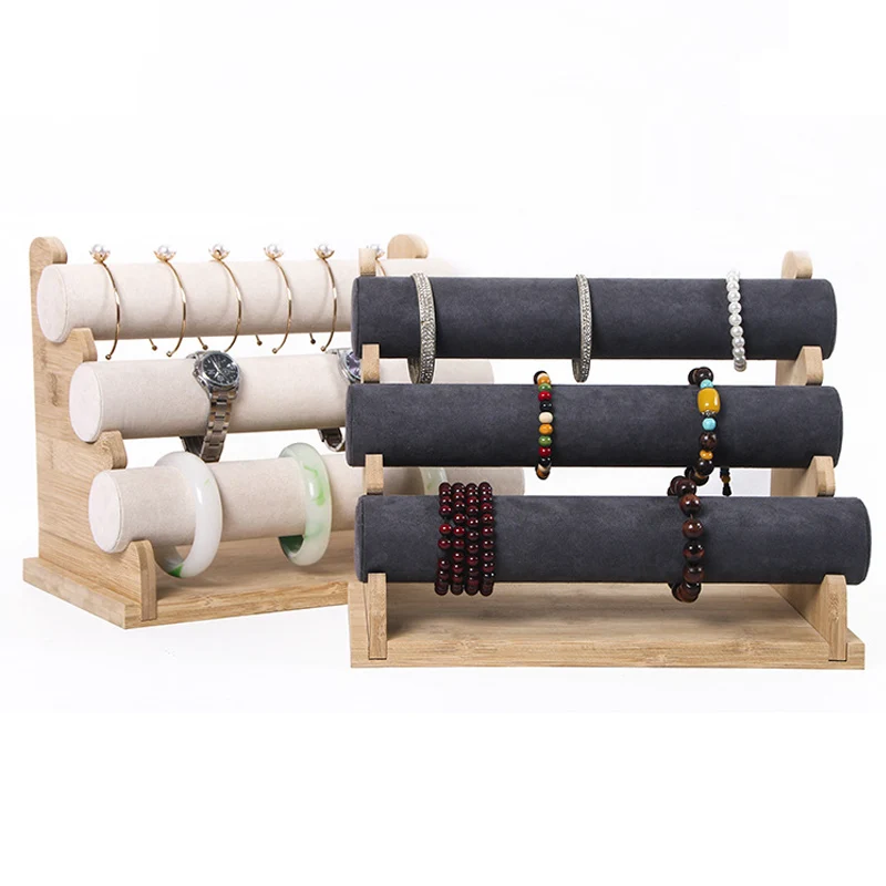 Top Bamboo 3-layers Bracelets Watch Displays Stand Bracelet Watch Necklace Head Rope Storage Rack Hair Ring  Jewellery Displays bamboo three layers bracelet watch displays stand bracelet watch necklace head rope storage rack hair ring jewelry displays