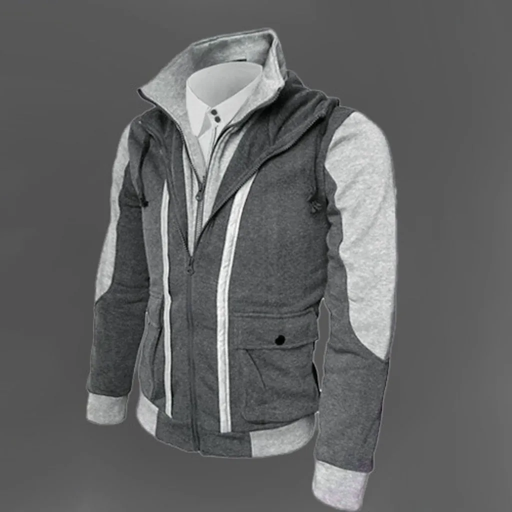 Свитшоты для мальчиков; сезон осень-зима; спортивные толстовки с длинными рукавами; пуловер на молнии с имитацией двух частей; однотонная мужская одежда; топы; блузка; Z0809