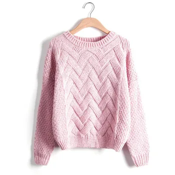 

Women Knit Sweater Multi-colored Plaid o-neck Pure color Women Fashion Pullovers Sweater Knitted Elasticity Casual Jumper